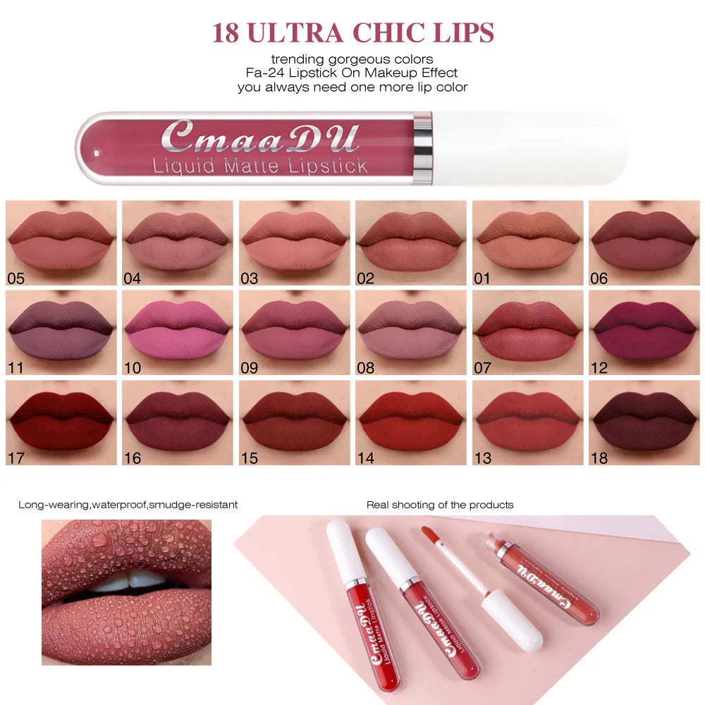 Sexy Long Lasting Velvet Matte Lip Gloss Rose Liquid Lipstick Makeup Women Beauty Red Nonstick Cup Waterproof Lip Gloss 18 Color
