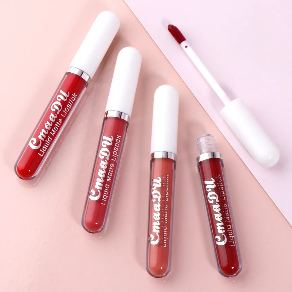 Sexy Long Lasting Velvet Matte Lip Gloss Rose Liquid Lipstick Makeup Women Beauty Red Nonstick Cup Waterproof Lip Gloss 18 Color