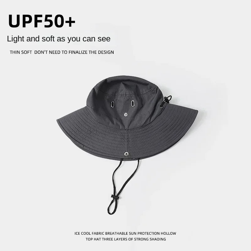 Summer Bucket Hat for Men Fisherman Cap Fishing Outdoor Sunshade Big Brim Sunscreen Riding Hiking Suncreen Sunhat
