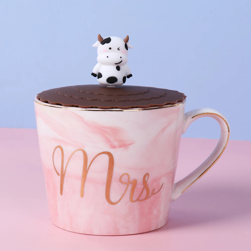 Cartoon 10cm Cute Silicone Cup Cover Heat-resistant Leak Proof Sealed Lids Cap Dustproof Cup Cover Suction Cup Cover Tea Lids