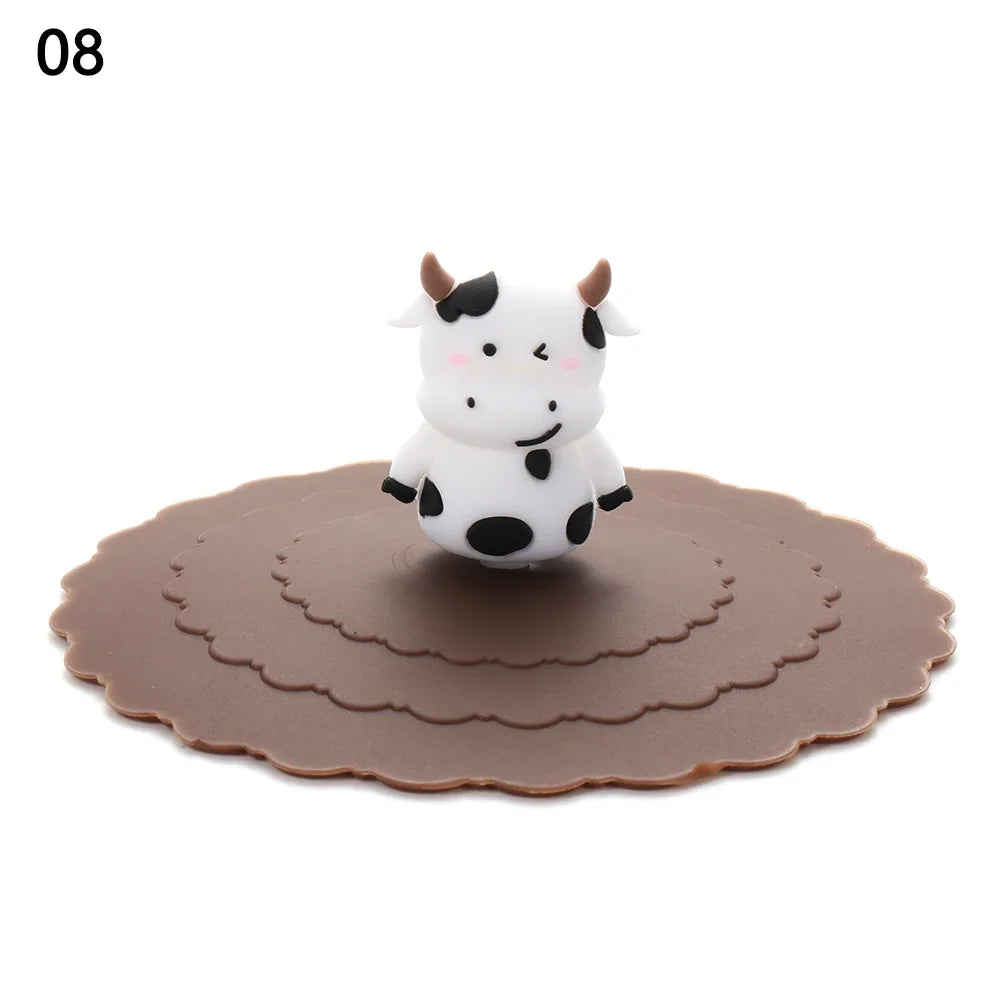 Cartoon 10cm Cute Silicone Cup Cover Heat-resistant Leak Proof Sealed Lids Cap Dustproof Cup Cover Suction Cup Cover Tea Lids
