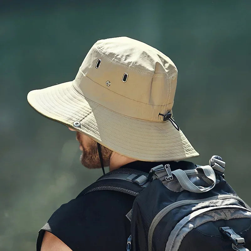 Summer Bucket Hat for Men Fisherman Cap Fishing Outdoor Sunshade Big Brim Sunscreen Riding Hiking Suncreen Sunhat