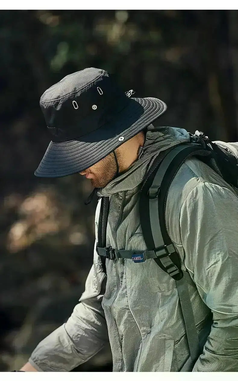 Summer Bucket Hat for Men Fisherman Cap Fishing Outdoor Sunshade Big Brim Sunscreen Riding Hiking Suncreen Sunhat