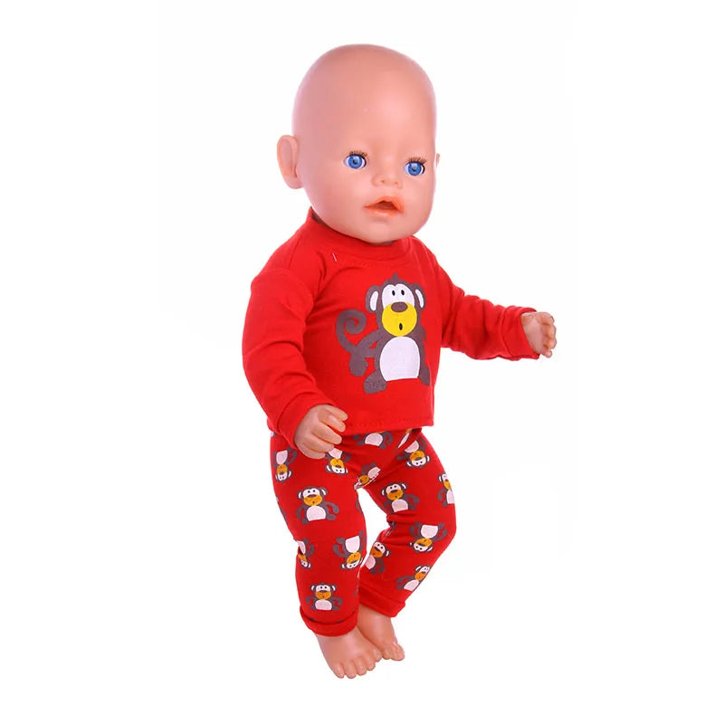 2 Pcs/Set Animal Pajamas Suit For 43 Cm Born Baby Reborn Doll Clothes Accessories 18 Inch Doll Girls Toys Our Generation Nenuco