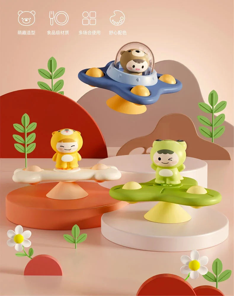 Baby Bath Toys Funny Bathing Sucker Spinner Suction Cup Cartoon Rattles Fidget Educational Toys For Children Boys Gift