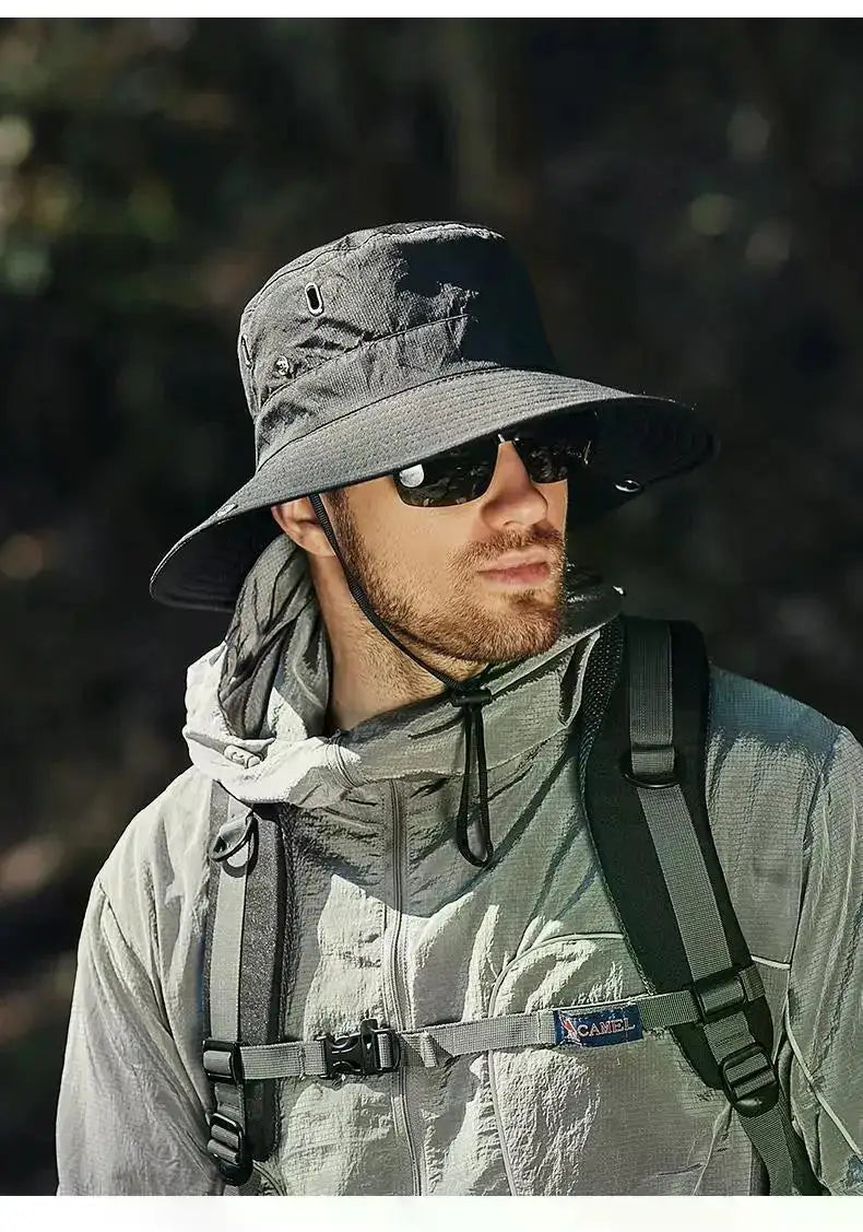 Summer Bucket Hat for Men Fisherman Cap Fishing Outdoor Sunshade Big Brim Sunscreen Riding Hiking Suncreen Sunhat