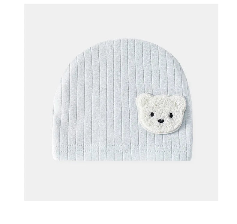 Soft Infant Beanies Caps Baby Hat Cartoon Bear Boneless Muslin Hat Newborn Headwear Windproof Spring Hat 0-3M Baby Hats