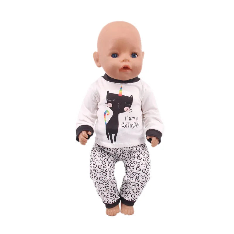2 Pcs/Set Animal Pajamas Suit For 43 Cm Born Baby Reborn Doll Clothes Accessories 18 Inch Doll Girls Toys Our Generation Nenuco