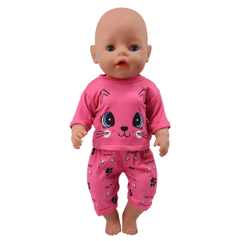 2 Pcs/Set Animal Pajamas Suit For 43 Cm Born Baby Reborn Doll Clothes Accessories 18 Inch Doll Girls Toys Our Generation Nenuco