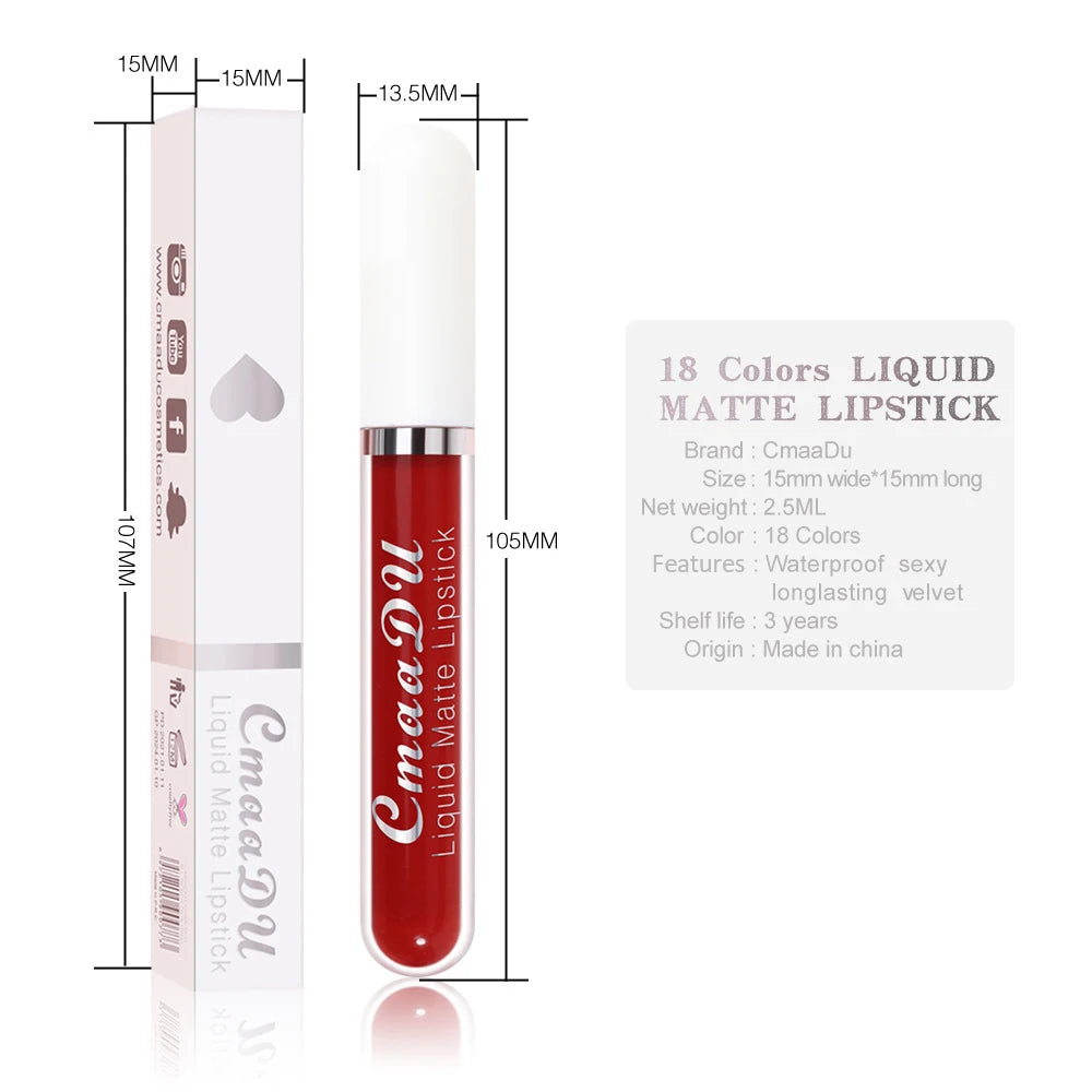 Sexy Long Lasting Velvet Matte Lip Gloss Rose Liquid Lipstick Makeup Women Beauty Red Nonstick Cup Waterproof Lip Gloss 18 Color