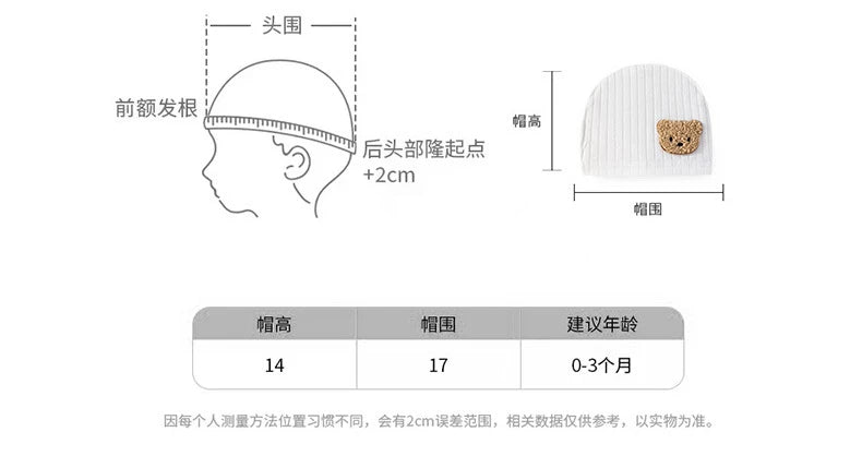 Soft Infant Beanies Caps Baby Hat Cartoon Bear Boneless Muslin Hat Newborn Headwear Windproof Spring Hat 0-3M Baby Hats