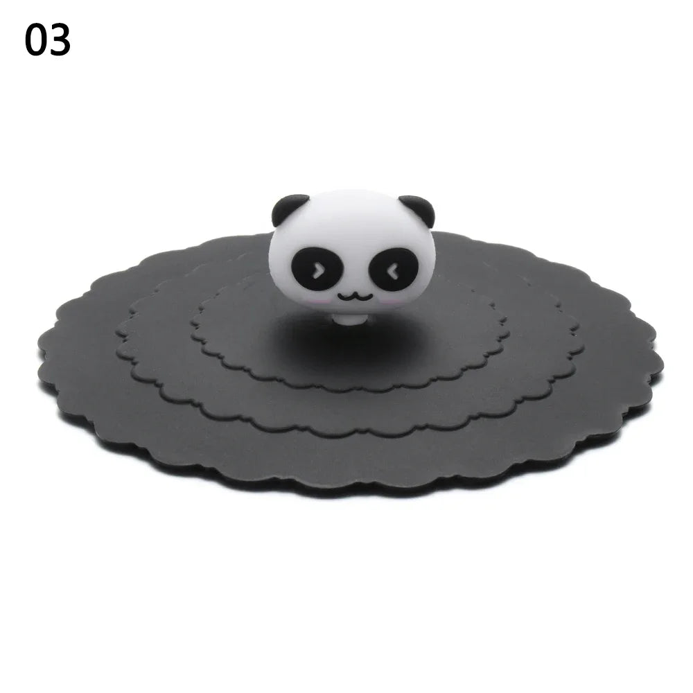 Cartoon 10cm Cute Silicone Cup Cover Heat-resistant Leak Proof Sealed Lids Cap Dustproof Cup Cover Suction Cup Cover Tea Lids