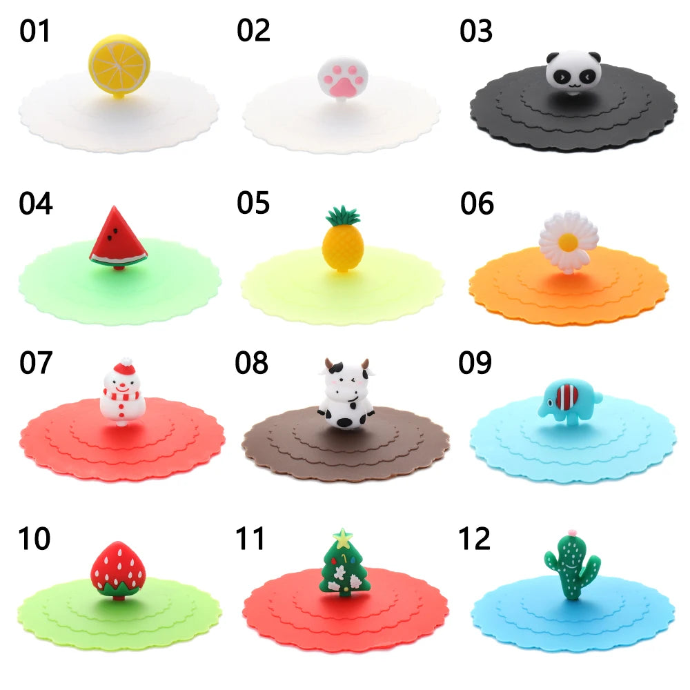 Cartoon 10cm Cute Silicone Cup Cover Heat-resistant Leak Proof Sealed Lids Cap Dustproof Cup Cover Suction Cup Cover Tea Lids