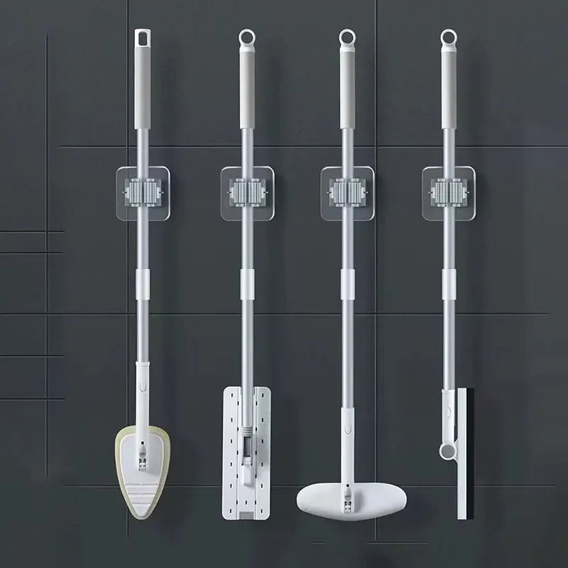 4pcs Wall Mounted Plastic Hanging Mop Storage Rack Punch-Free Clip Hook Space Saving for Broom and Mop Storage