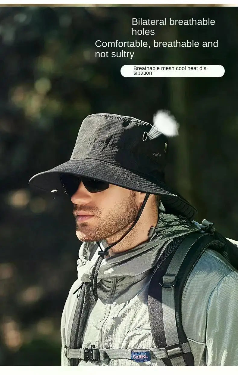 Summer Bucket Hat for Men Fisherman Cap Fishing Outdoor Sunshade Big Brim Sunscreen Riding Hiking Suncreen Sunhat