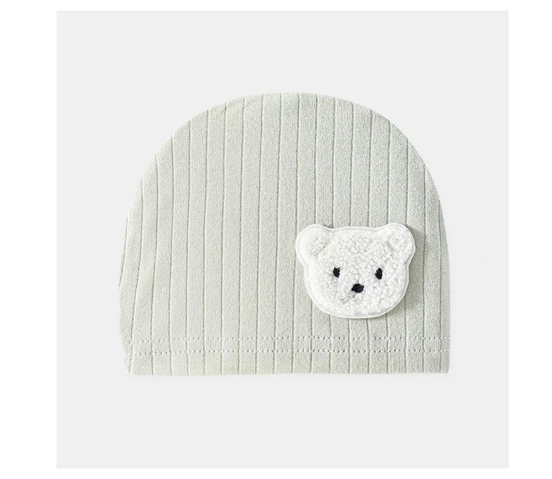 Soft Infant Beanies Caps Baby Hat Cartoon Bear Boneless Muslin Hat Newborn Headwear Windproof Spring Hat 0-3M Baby Hats