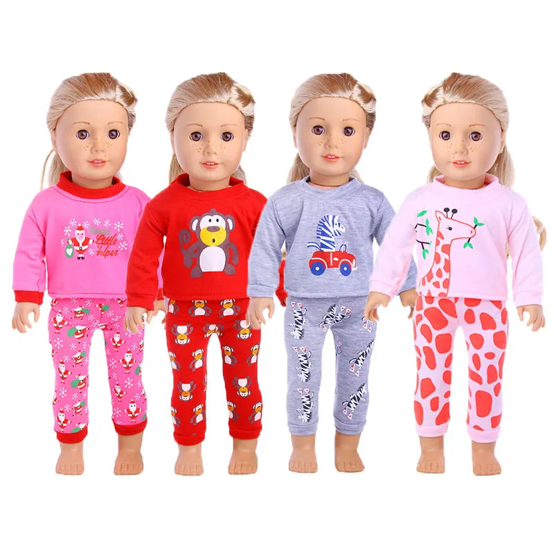 2 Pcs/Set Animal Pajamas Suit For 43 Cm Born Baby Reborn Doll Clothes Accessories 18 Inch Doll Girls Toys Our Generation Nenuco