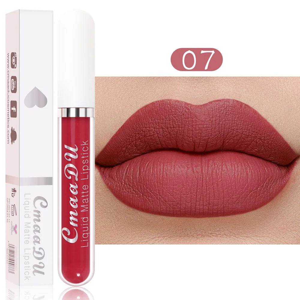 Sexy Long Lasting Velvet Matte Lip Gloss Rose Liquid Lipstick Makeup Women Beauty Red Nonstick Cup Waterproof Lip Gloss 18 Color