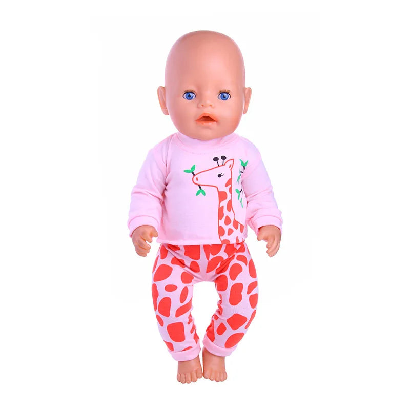 2 Pcs/Set Animal Pajamas Suit For 43 Cm Born Baby Reborn Doll Clothes Accessories 18 Inch Doll Girls Toys Our Generation Nenuco