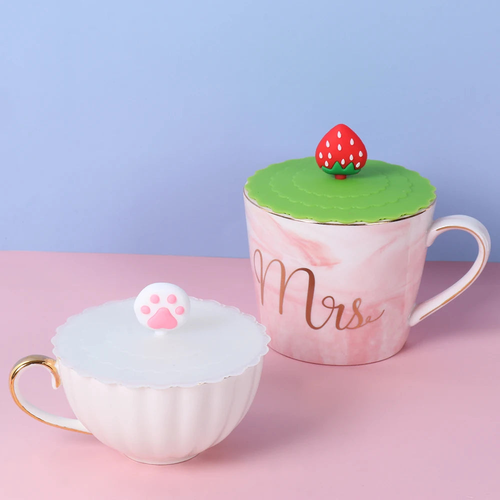 Cartoon 10cm Cute Silicone Cup Cover Heat-resistant Leak Proof Sealed Lids Cap Dustproof Cup Cover Suction Cup Cover Tea Lids