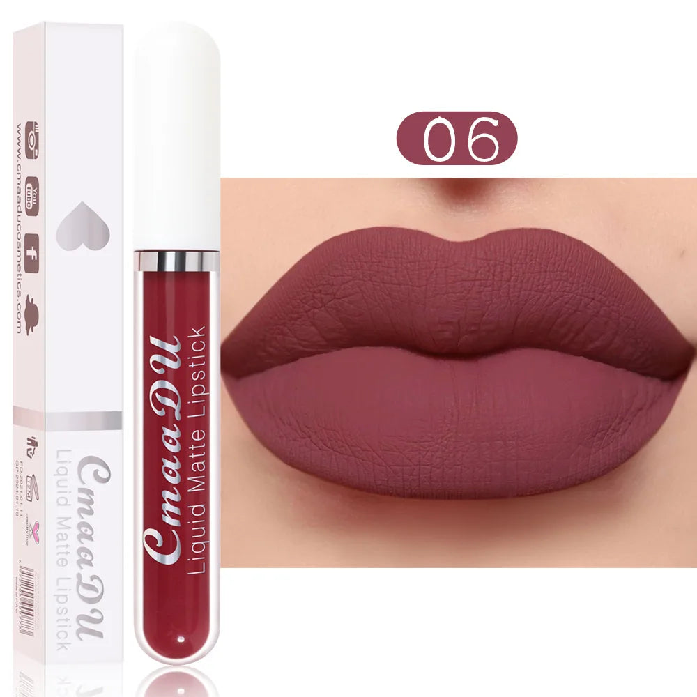 Sexy Long Lasting Velvet Matte Lip Gloss Rose Liquid Lipstick Makeup Women Beauty Red Nonstick Cup Waterproof Lip Gloss 18 Color