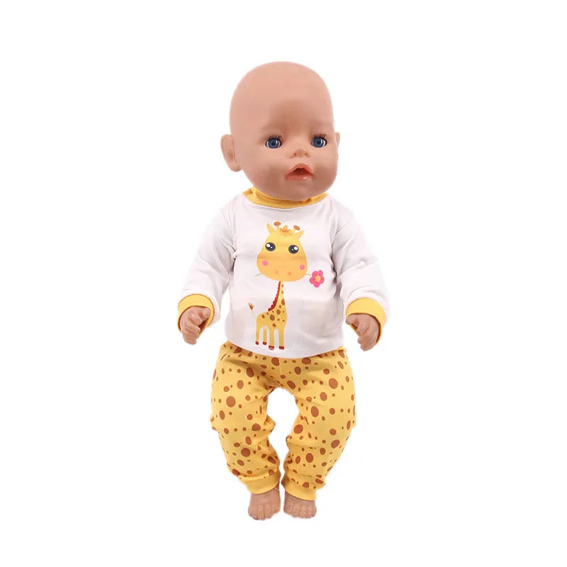 2 Pcs/Set Animal Pajamas Suit For 43 Cm Born Baby Reborn Doll Clothes Accessories 18 Inch Doll Girls Toys Our Generation Nenuco