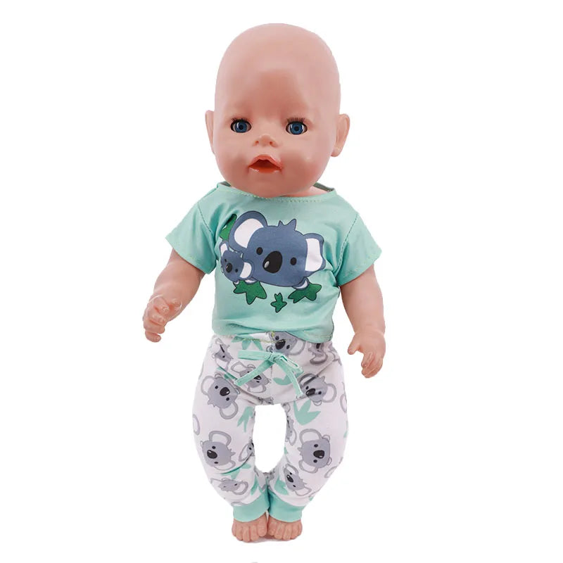 2 Pcs/Set Animal Pajamas Suit For 43 Cm Born Baby Reborn Doll Clothes Accessories 18 Inch Doll Girls Toys Our Generation Nenuco