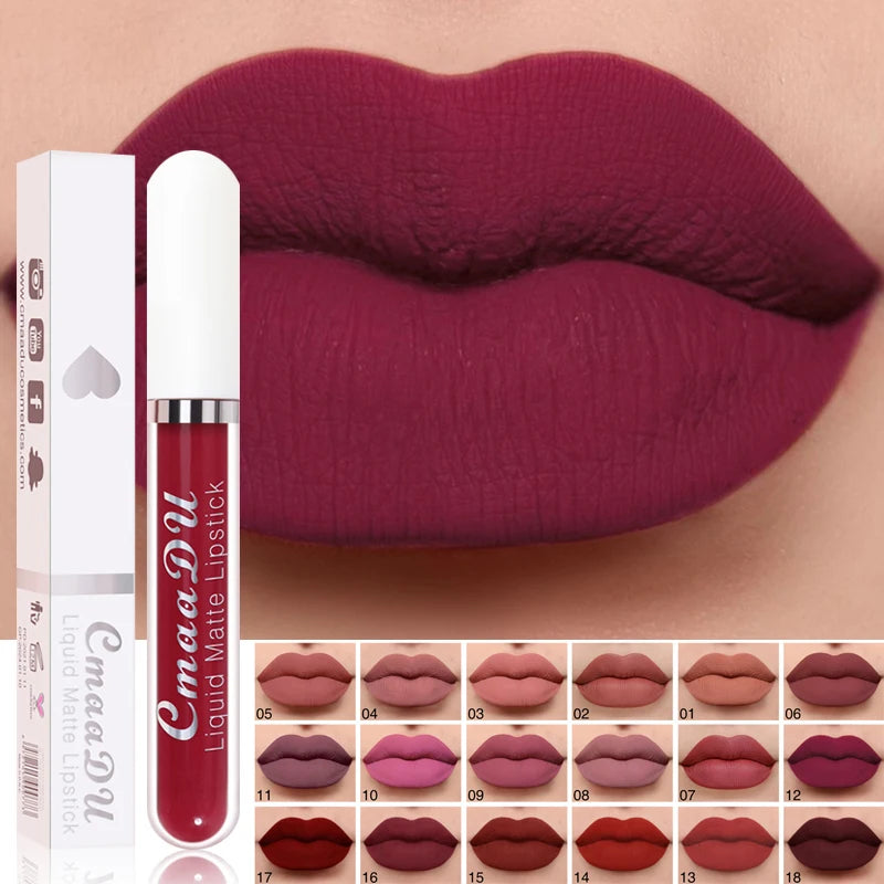Sexy Long Lasting Velvet Matte Lip Gloss Rose Liquid Lipstick Makeup Women Beauty Red Nonstick Cup Waterproof Lip Gloss 18 Color