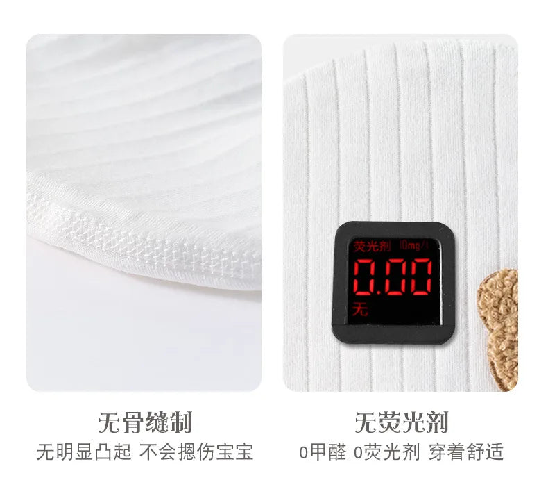 Soft Infant Beanies Caps Baby Hat Cartoon Bear Boneless Muslin Hat Newborn Headwear Windproof Spring Hat 0-3M Baby Hats