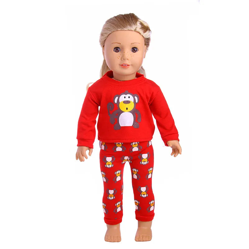 2 Pcs/Set Animal Pajamas Suit For 43 Cm Born Baby Reborn Doll Clothes Accessories 18 Inch Doll Girls Toys Our Generation Nenuco