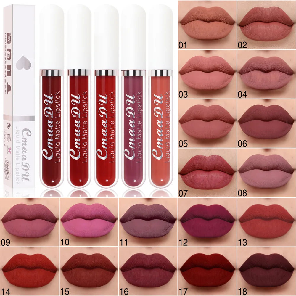 Sexy Long Lasting Velvet Matte Lip Gloss Rose Liquid Lipstick Makeup Women Beauty Red Nonstick Cup Waterproof Lip Gloss 18 Color