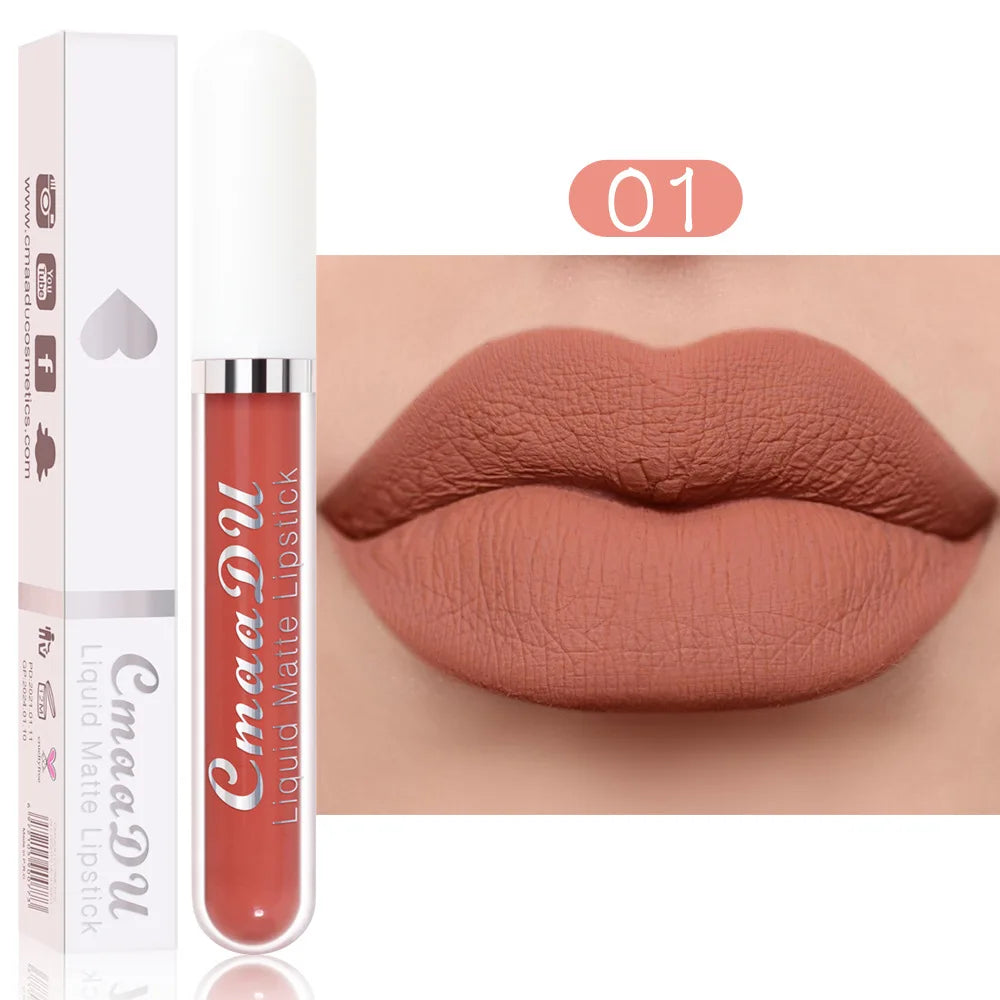 Sexy Long Lasting Velvet Matte Lip Gloss Rose Liquid Lipstick Makeup Women Beauty Red Nonstick Cup Waterproof Lip Gloss 18 Color