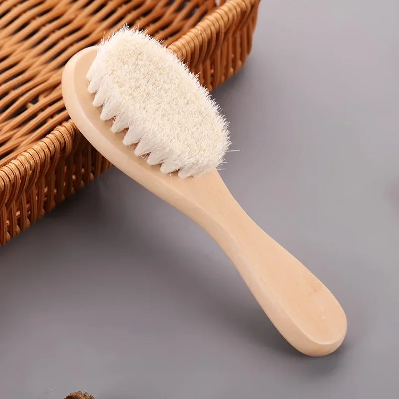 Newborn Baby Wool Baby Wooden Brush Comb Newborn Hair Brush Infant Head Massager Portable Baby Comb Hair Bath Brush Comb New