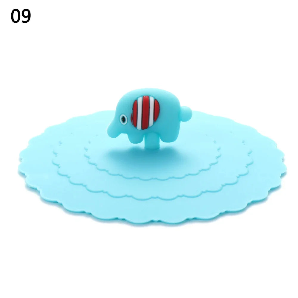 Cartoon 10cm Cute Silicone Cup Cover Heat-resistant Leak Proof Sealed Lids Cap Dustproof Cup Cover Suction Cup Cover Tea Lids