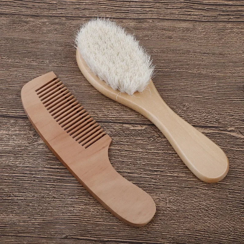 Newborn Baby Wool Baby Wooden Brush Comb Newborn Hair Brush Infant Head Massager Portable Baby Comb Hair Bath Brush Comb New