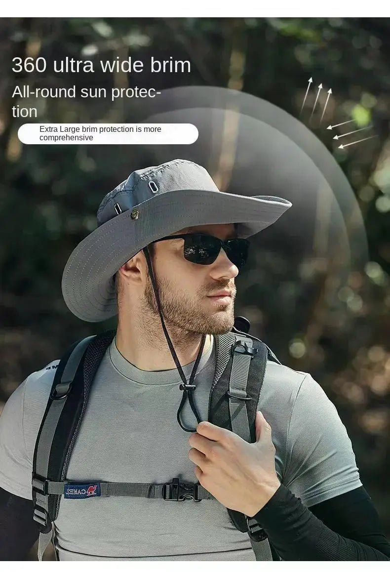 Summer Bucket Hat for Men Fisherman Cap Fishing Outdoor Sunshade Big Brim Sunscreen Riding Hiking Suncreen Sunhat