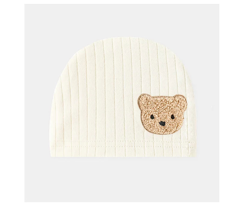 Soft Infant Beanies Caps Baby Hat Cartoon Bear Boneless Muslin Hat Newborn Headwear Windproof Spring Hat 0-3M Baby Hats
