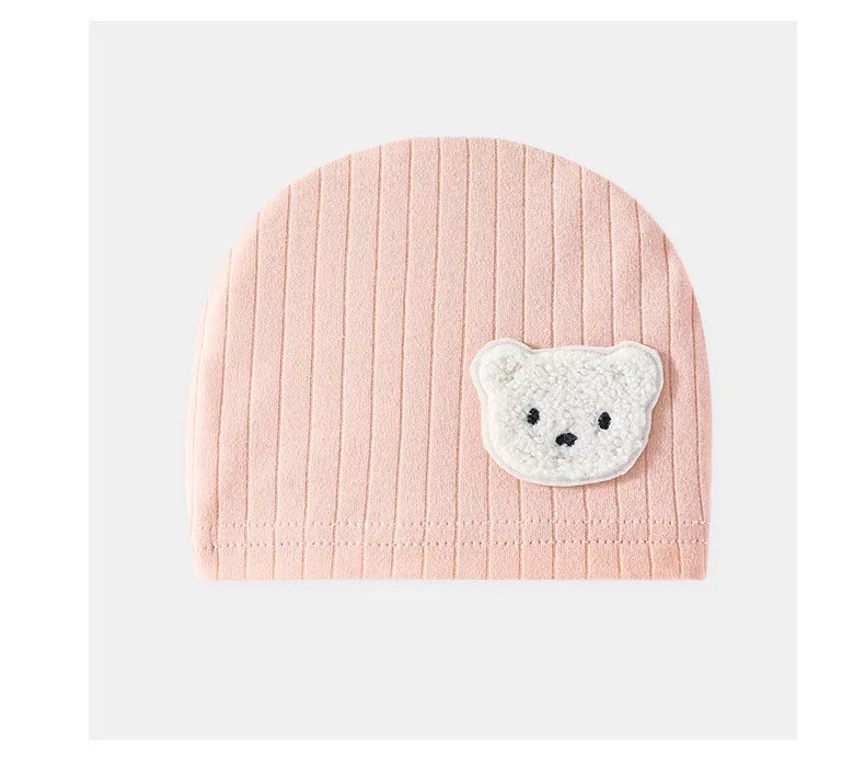 Soft Infant Beanies Caps Baby Hat Cartoon Bear Boneless Muslin Hat Newborn Headwear Windproof Spring Hat 0-3M Baby Hats