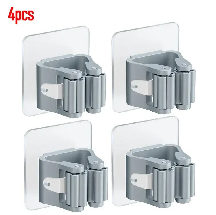 4pcs Wall Mounted Plastic Hanging Mop Storage Rack Punch-Free Clip Hook Space Saving for Broom and Mop Storage
