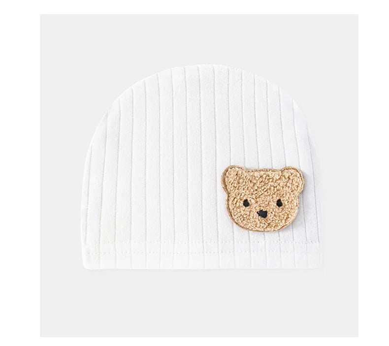 Soft Infant Beanies Caps Baby Hat Cartoon Bear Boneless Muslin Hat Newborn Headwear Windproof Spring Hat 0-3M Baby Hats