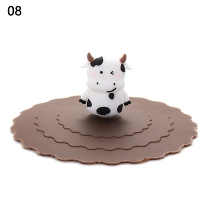 Cartoon 10cm Cute Silicone Cup Cover Heat-resistant Leak Proof Sealed Lids Cap Dustproof Cup Cover Suction Cup Cover Tea Lids