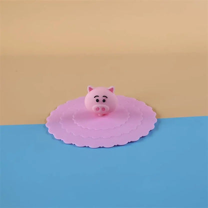 Cartoon 10cm Cute Silicone Cup Cover Heat-resistant Leak Proof Sealed Lids Cap Dustproof Cup Cover Suction Cup Cover Tea Lids