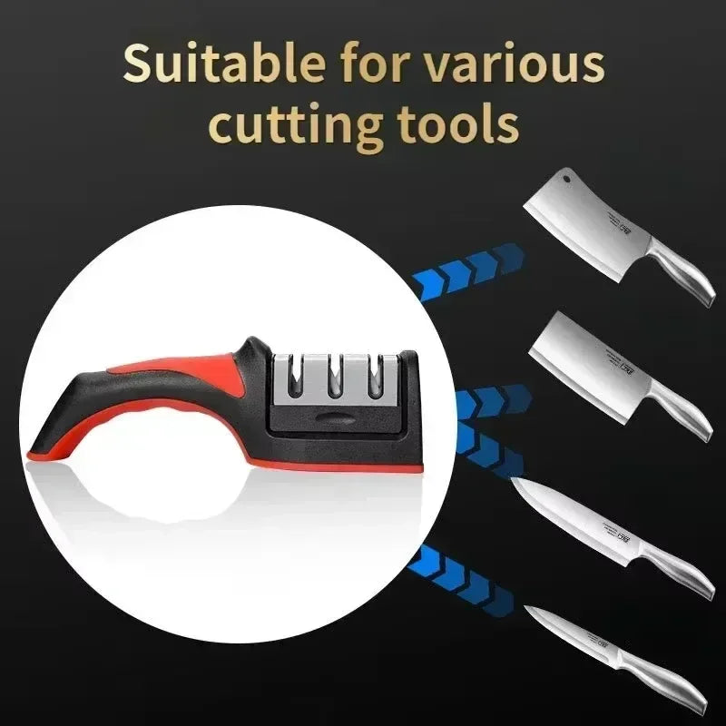 3/4 Segment Cutter Knife Sharpener Kitchen Handheld Three-purpose Sharpening Stone Tool with Non Slip Base Kitchen Knives