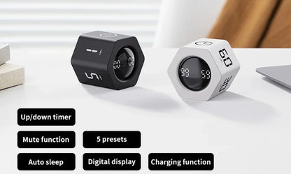Productivity Cube Timer Gravity Sensor Flipping LED Display 4 Preset Time Dual Modes Countdown Cooking Study Mini Digital Timer