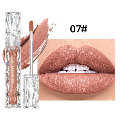 QIBEST Diamond Liquid Lipstick Moisturizing Lasting Purple Sparkling Waterproof Lip Gloss Matte Glitter Lipstick Korean Makeup