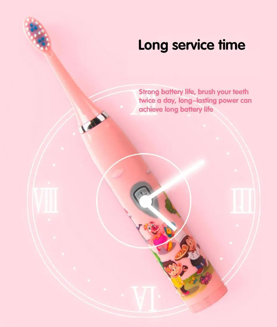 Children Sonic Electric Toothbrush Colorful Cartoon For Kids USB Rechargeable Soft Automatic Waterproof With Replacement Head