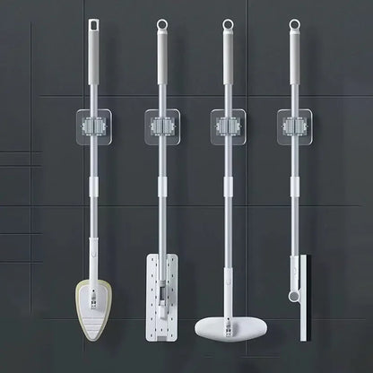 4pcs Wall Mounted Plastic Hanging Mop Storage Rack Punch-Free Clip Hook  Space Saving for Broom and Mop Storage