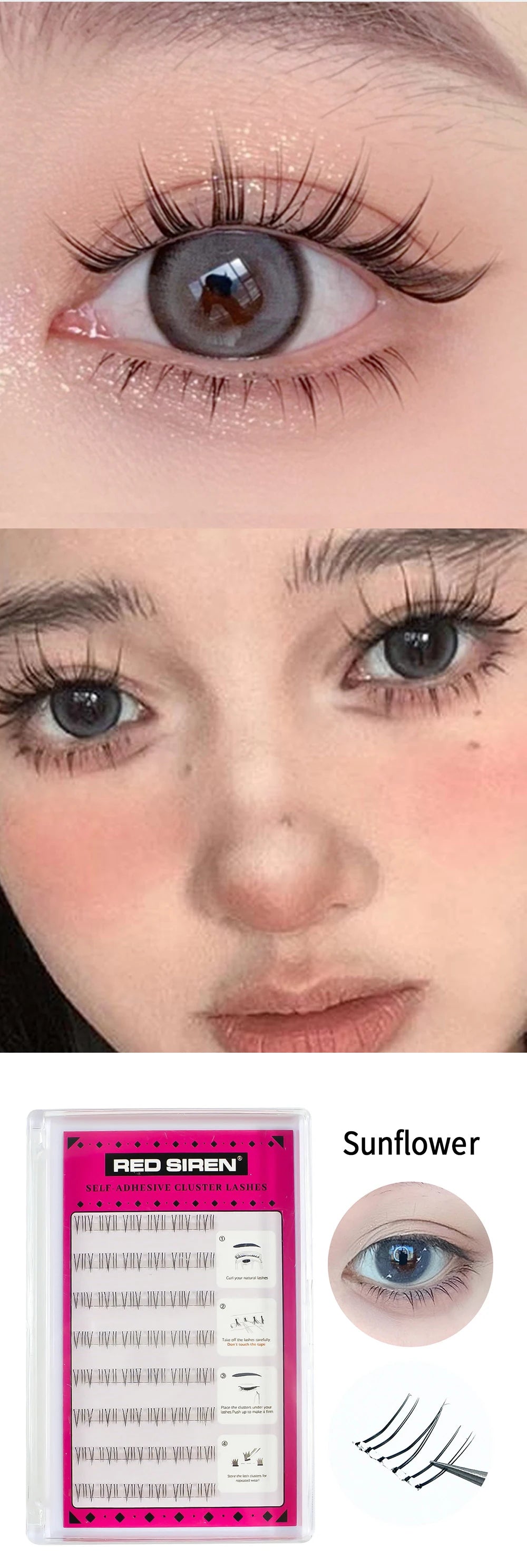Self Adhesive Bottom Lashes No Glue Needed Reusable Under Eyelash Korean / Makeup DIY Individual Manga Lash Clusters