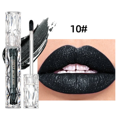 QIBEST Diamond Liquid Lipstick Moisturizing Lasting Purple Sparkling Waterproof Lip Gloss Matte Glitter Lipstick Korean Makeup