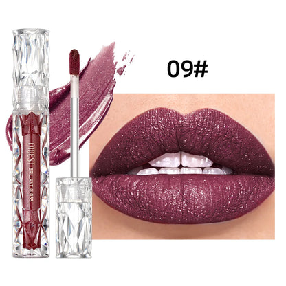 QIBEST Diamond Liquid Lipstick Moisturizing Lasting Purple Sparkling Waterproof Lip Gloss Matte Glitter Lipstick Korean Makeup